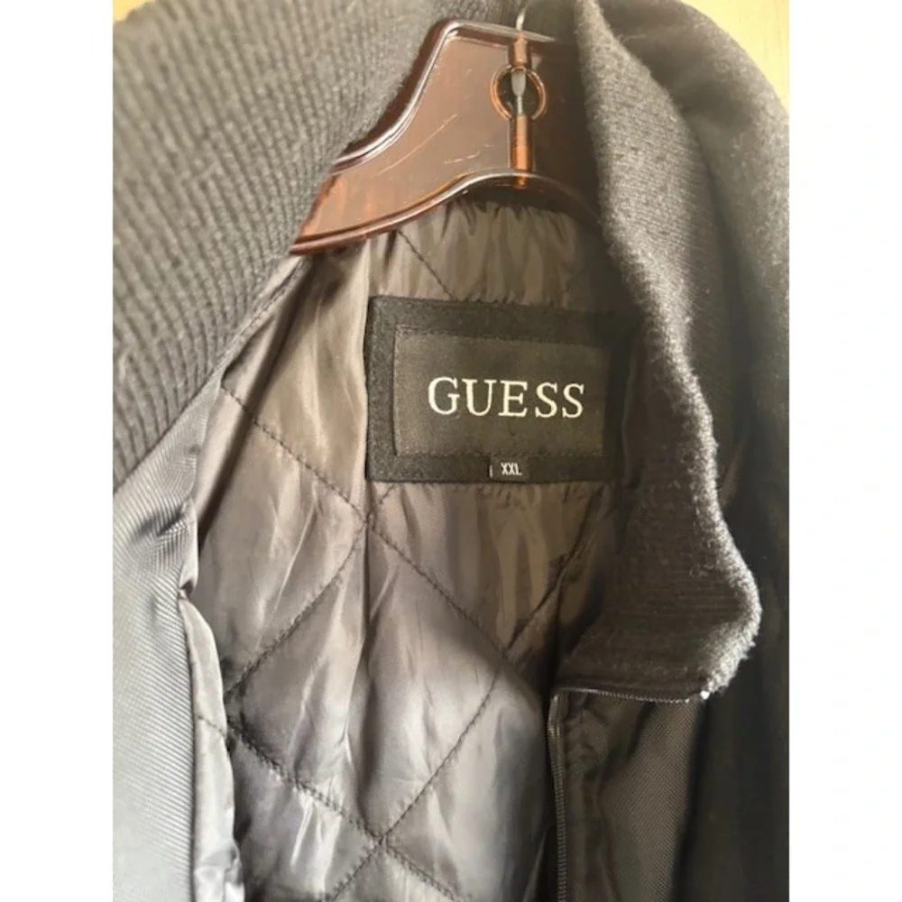 GUESS Jeans Black Winter Wool Blend Quilted Lining‎ Zip Up Jacket Mens XXL EUC